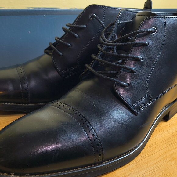 Men’s Black Dress Shoes | Size 12 | Classic Formal Leather Look - Picture 1 of 6